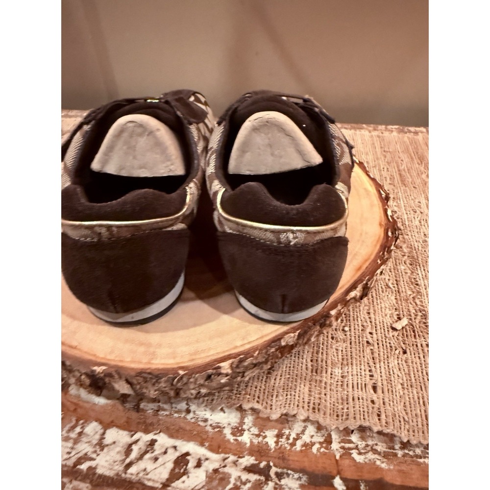 Coach Kyrie Signature Logo Canvas Suede Athletic Sneaker Women's 6.5M Brown Gold - Picture 10 of 16